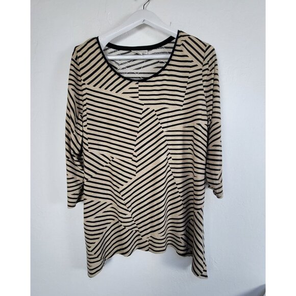 Dana Buchman Womens Beige & Black Striped Geometric Long Sleeve Top XL Stretch - Picture 1 of 8